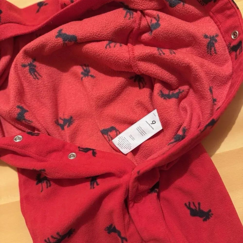 Carters Reindeer Pajama Baby 9 Months Red Footie PJ One Piece Warm Sleepwear
